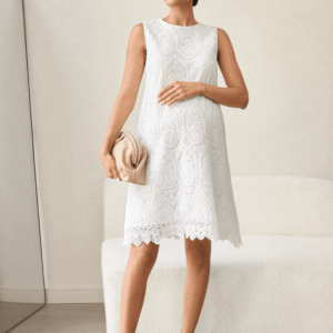 Robe de Grossesse + maternité blanche en dentelle sans manche - Ima Boutique Paris